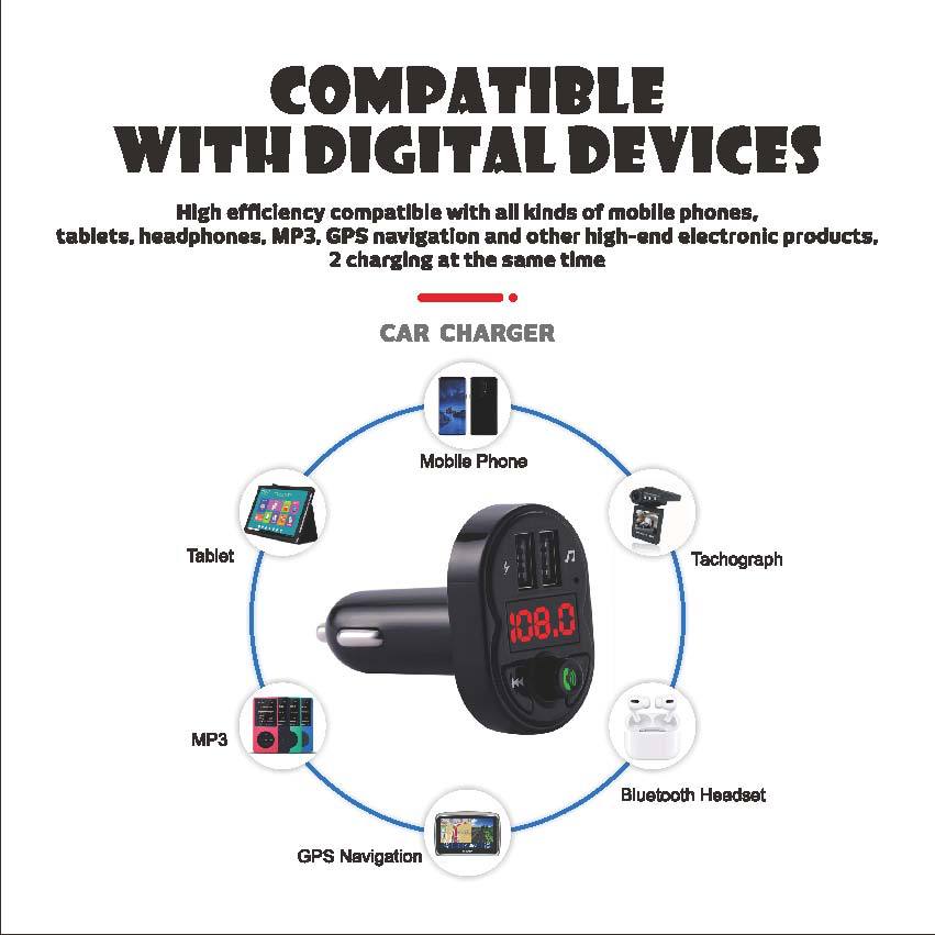Southeast Asia Cross-Border Independent Station Manufacturer Supply Wireless Car Bluetooth Adapter Hands-Free Call U Disk/Tf Card Broadcast