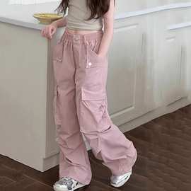 女童洋气工装裤秋款儿童休闲裤2025新款中大童宽松直筒裤男童裤子