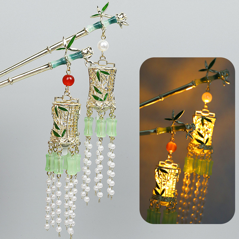 Alloy hairpins, glowing stalls, ancient style festival palace lamps, hairpins, Hanfu headwear, shining hairpins