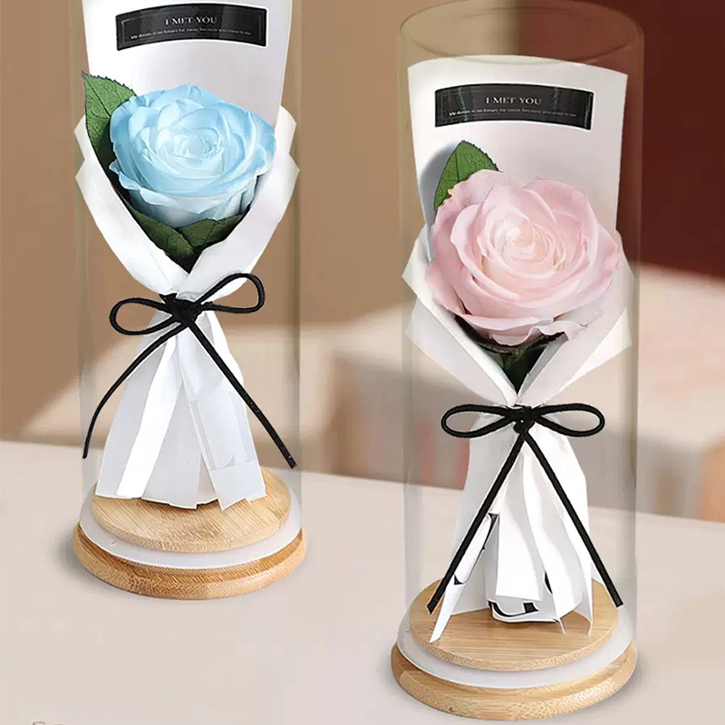 Rosa Preservada en Cúpula de Cristal, Producto Terminado, Regalo de San Valentín para Novia, Ramo de Flores Preservadas