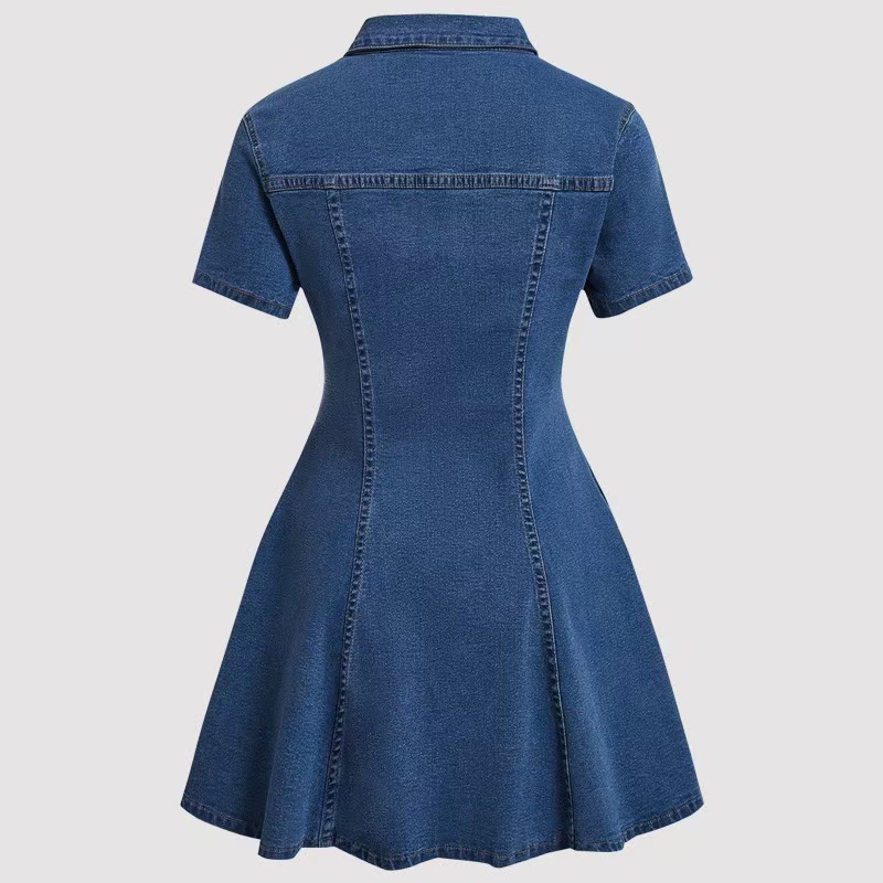 Women's Clothing Women's Denim Short Sleeved Cardigan Dress European American Fashion For Formal & Casual For Women_ecoleips.com