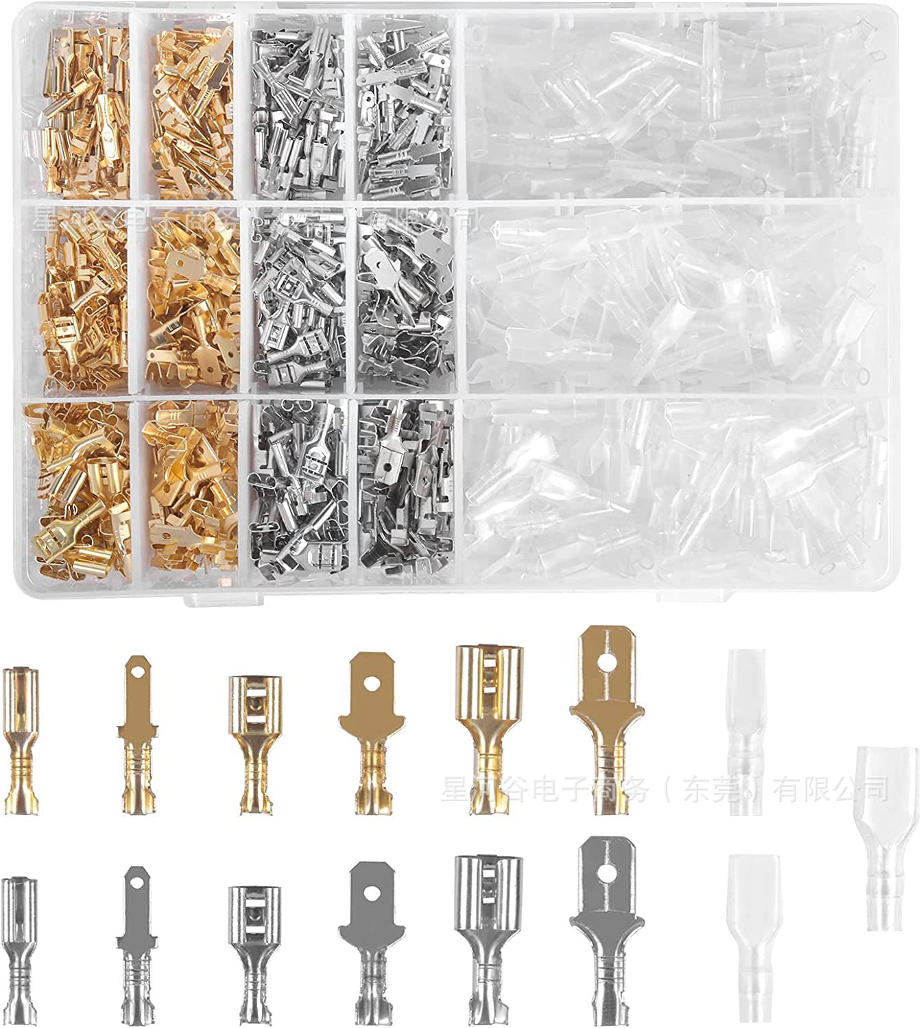 900pcs Boxed Spring Plug Terminal Copper Tinned Bare Terminal Spring Gold Silver Withulation Protection