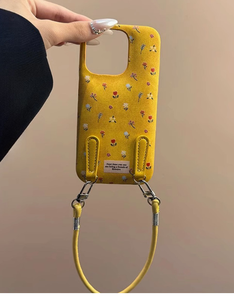 Maillard marrón pequeño floral iphone16promax bolsa de tambor patrón de piel Apple 15pro/14 funda para teléfono móvil aplicable 13