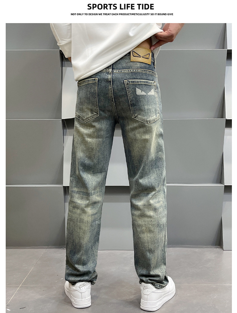 Men's Clothing Spring Retro High-End Printed Blue Jeans Loose Fit Straight Leg Casual Pants For Men_mkmklike.com