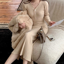 浪漫曲线 35羊毛进口机织费尔岛工艺针织连衣裙女冬毛衣裙