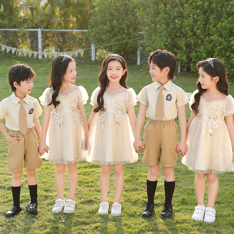 Children's Performance Costume for Kindergarten, Unisex Graduation Ceremony Chorus Team, Little Host Dress with Tulle