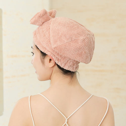 Japanese-style cute bow princess hairdryer hat, coral velvet pineapple pattern water-absorbent quick-dry head cover for wholesale