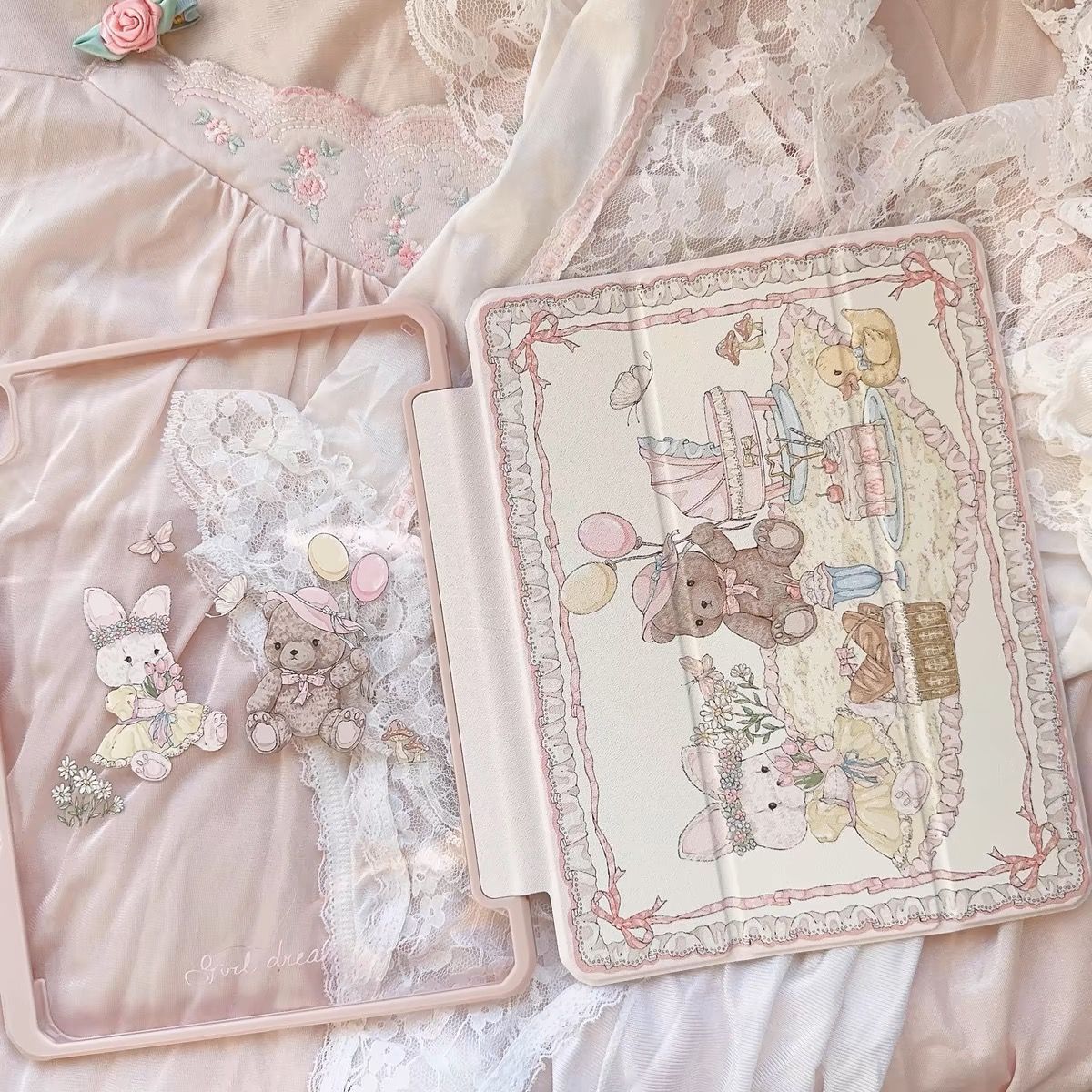 Camping Bear Rabbit Suitable for iPad Pro 2024 Protective Case Air6/5/4 Rotating 7/8/9 Acrylic 13inch