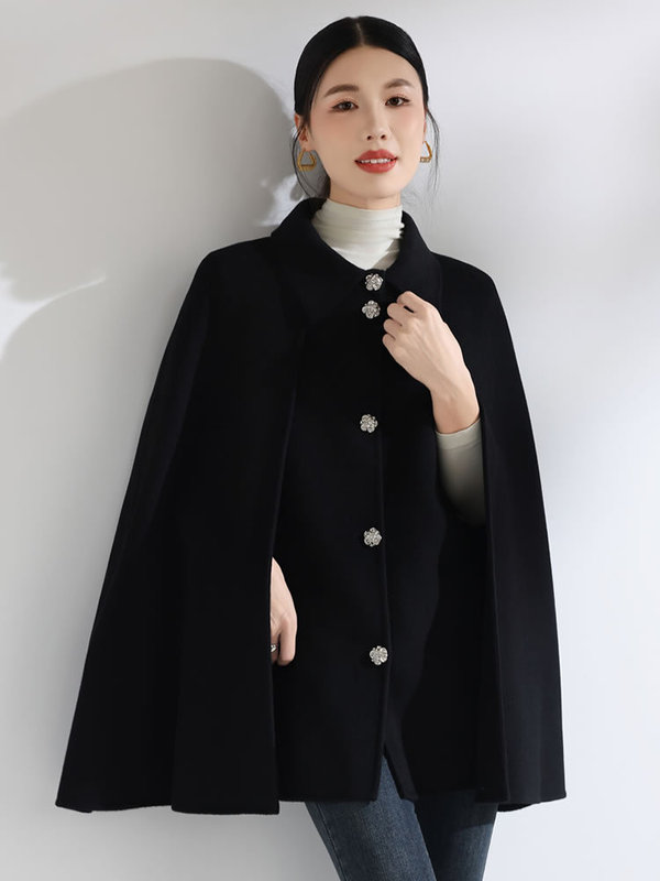 大斗篷双面羊毛大衣女中长款小个子2025秋冬宽松羊毛呢外套呢子|undefined