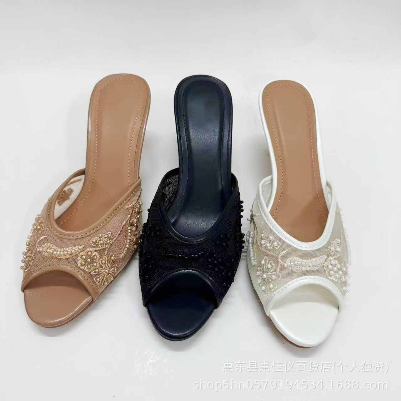 ZA2025秋季新品女鞋米白色刺绣网面串珠鱼嘴细高跟露跟时装凉鞋