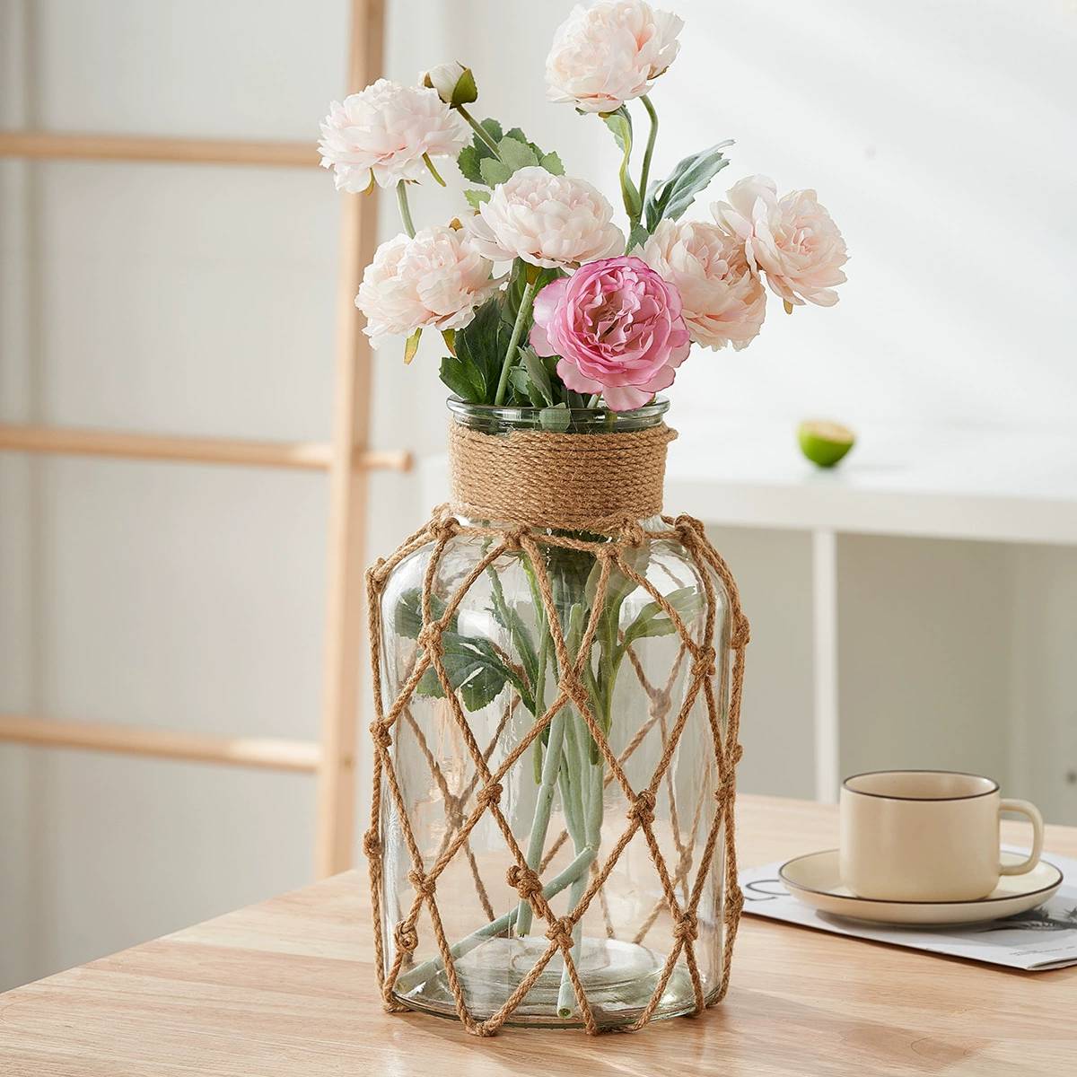 Трансграничная внешняя торговля Оптовая соломенная бутылка набор Mingsu Hotel Creative стеклянная бутылка защитный чехол для дома гостиная украшения оптом
