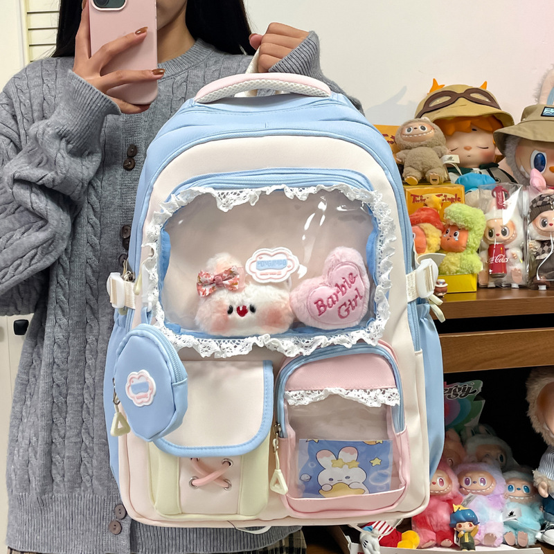 初高中学生多隔层双肩书包高颜值多巴胺甜美撞色少女心背包学院风|undefined