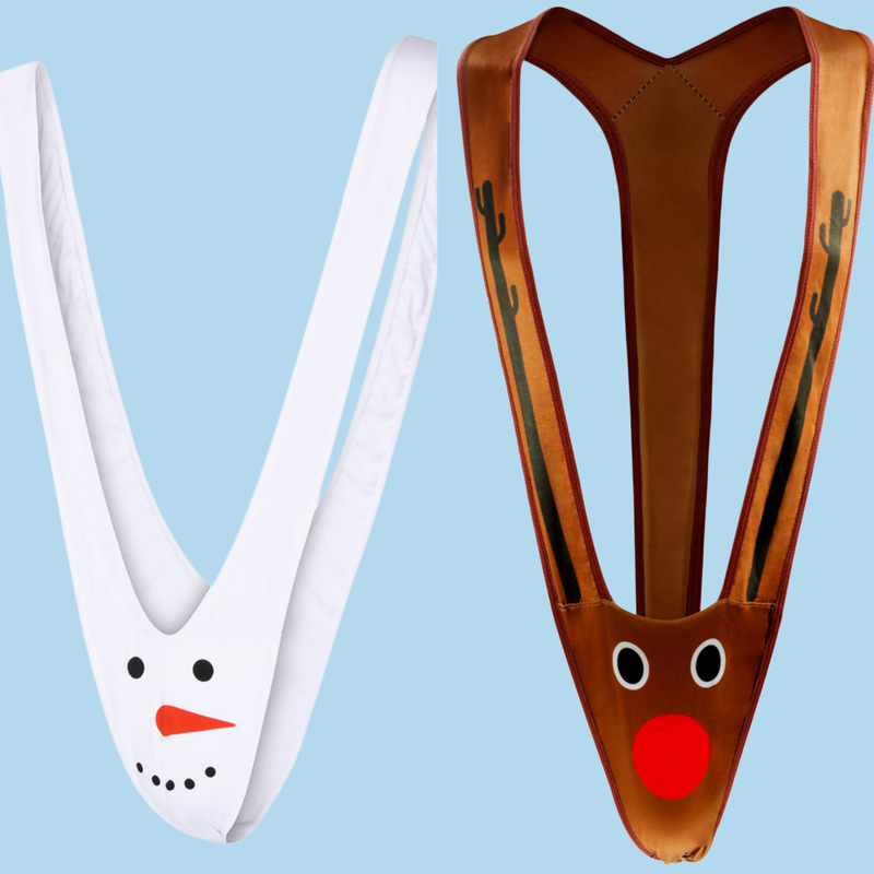 Men's Christmas-Themed Novelty Suspenders with Snowman and Reindeer Head Designs, Funny One-Piece Thong, Cross-Border Wholesale Sexy Underwear