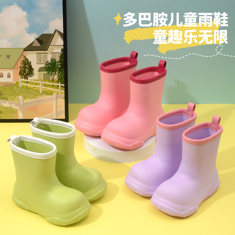 Cross-Border Dopamine Children's Rain Boots for Girls in Stock Eva Lightweight Non-Slip Short-Tube Boys' Baby Plus Velvet Rain Boots
