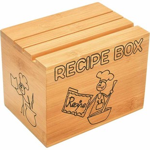 Bamboo Wood Storage Bin Kitchen Recipe Box with Phone/Tablet/Card Holder Slots Wooden Organizer