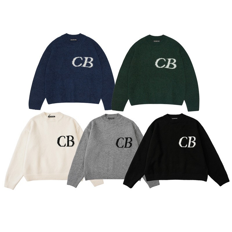 American-Style Trendy Brand Minimalist Letter Cole Buxton Jacquard Loose High Street Unisex Couple's Crew Neck Knit Sweater
