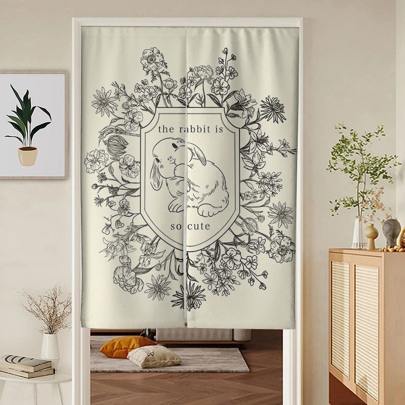 Angora Rabbit French Cream Style Minimalist Door Curtain Partition Curtain Art Studio Half Curtain Punch-Free Blocking Curtain