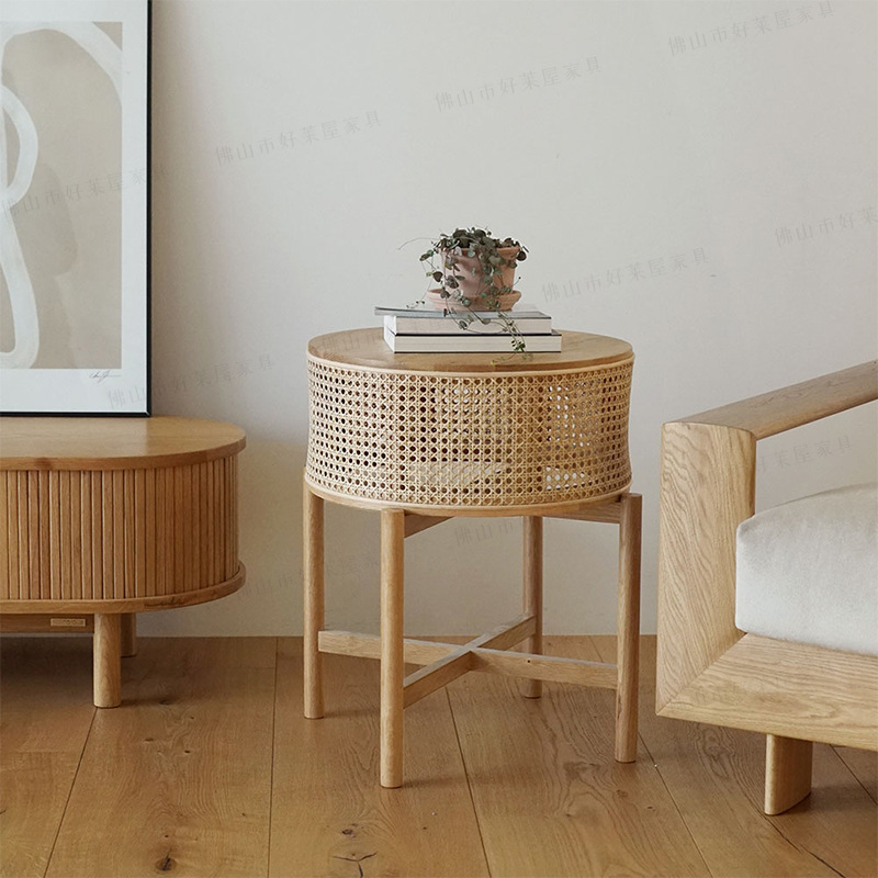 Round coffee table modern minimalist bedside tables Solid wooden…