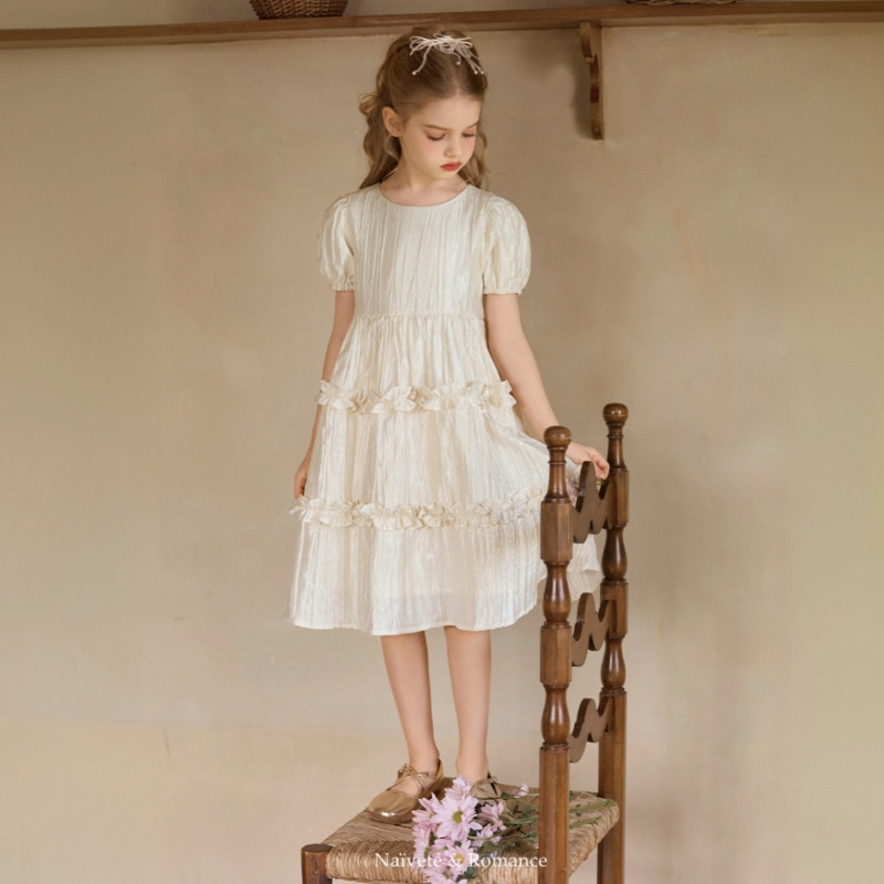 2025 Girls dress Tencel Acetate Short Sleeve Skirt Summer Large Children's Dress Children's Princess Dress