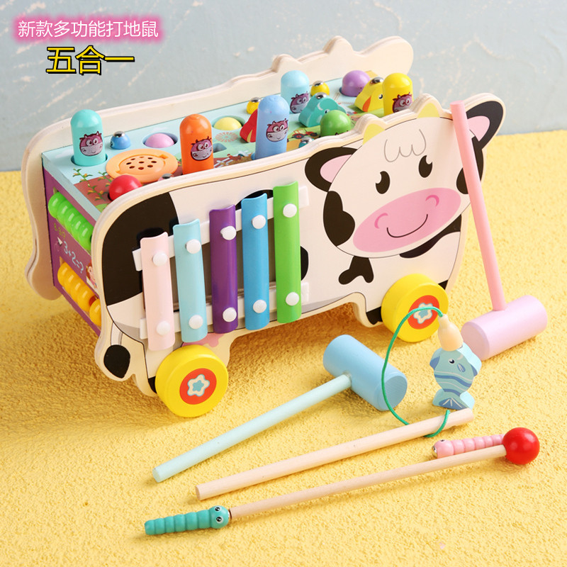 Transfronterizo piano de madera para niños golpeando hámster bebé capacidad de coordinación mano-ojo golpeando ratón remolque juguetes educativos