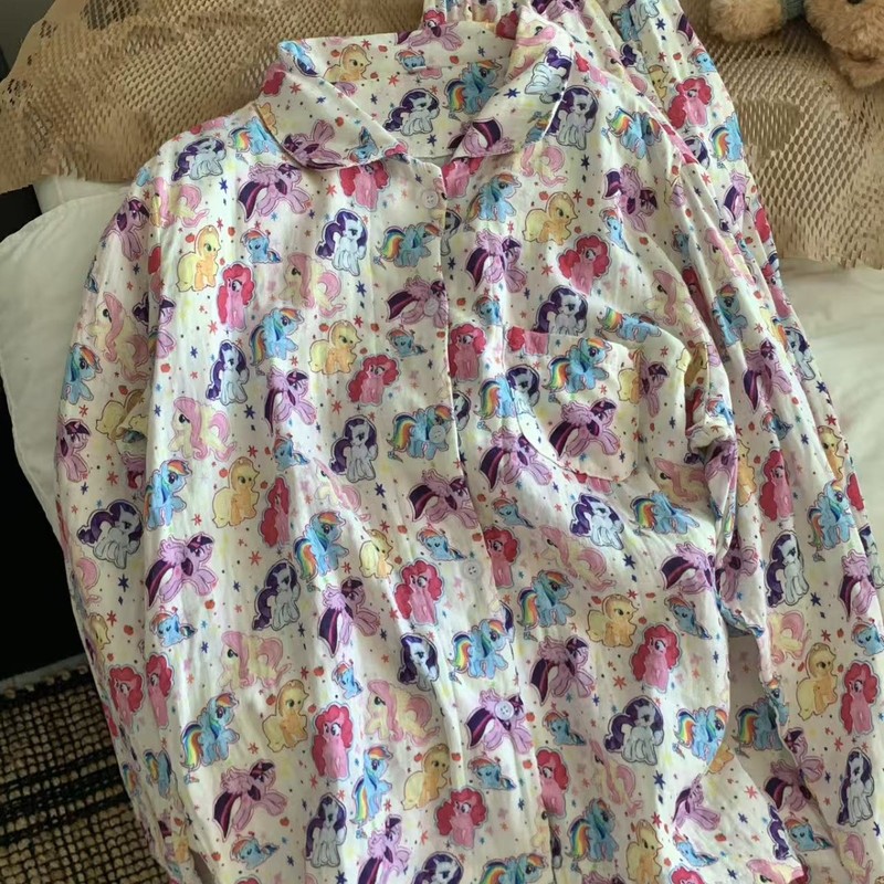 新品！小马宝莉A类全棉双层纱翻领可爱卡通睡衣宽松居家服遛弯|undefined