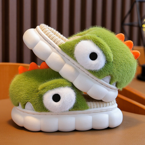 Children's Cotton Slippers Winter Boys Dinosaur Indoor Warm Footbed for Girls and Babies Plush Cotton Shoes