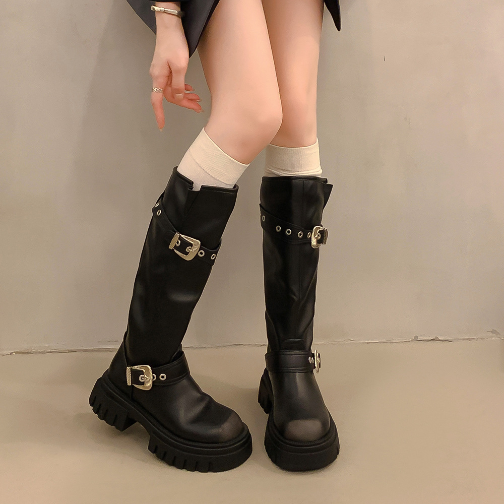 Brown high quality high boots for summer and autumn platform