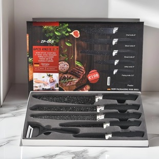 Cross-Border Hot-Selling Mesh Handle Medical Stone Stainless Steel Knife Six-Piece Set Kitchen Household Gift Set Knife Set