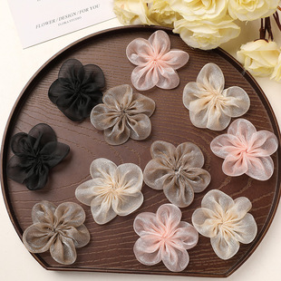 5.5cm K-Style Organza Flower Versatile Fine Glitter Five-Petal Flower DIY Side Clip Shoes and Hats Clothing Home Textile Flower Supplement