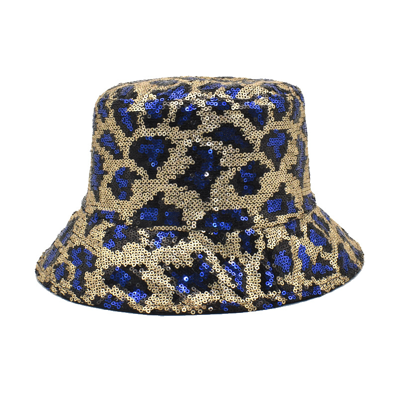 Unisex Gender Sequins Design Unisex Shiny Solid Color Leopard Sequins Flat Eaves Bucket Hat