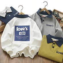 男童卫衣2025春秋新款儿童Polo衫韩版时尚印花卫衣中大童翻领衫潮