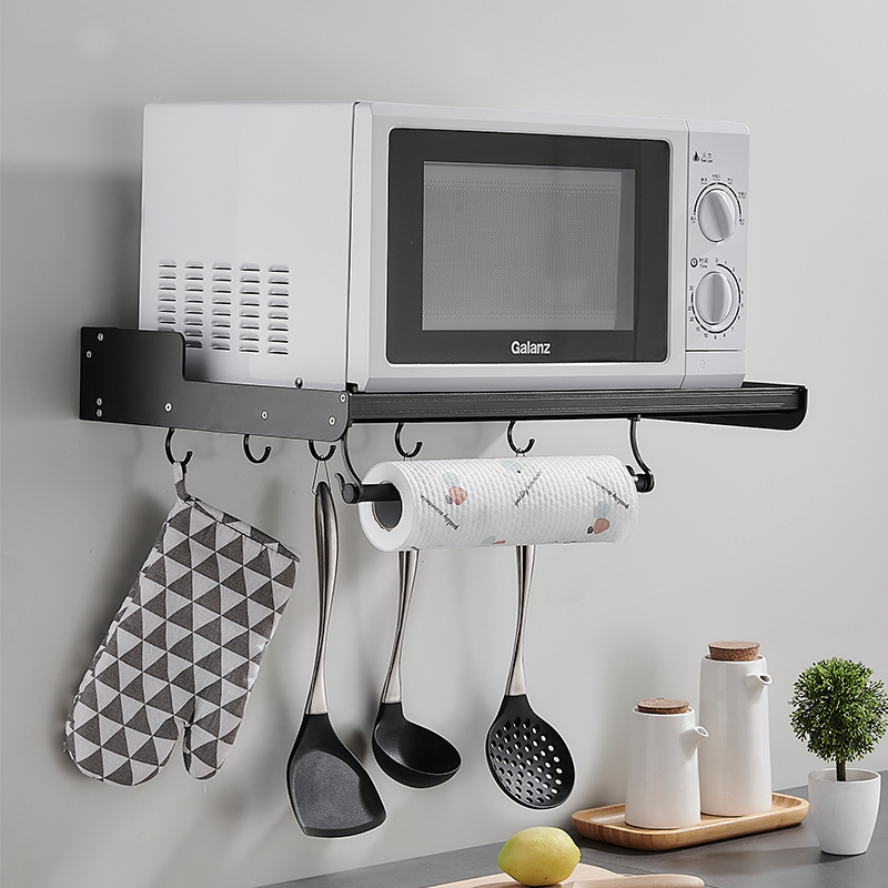 Space aluminum microwave oven frame kitchen storage rack black wall…