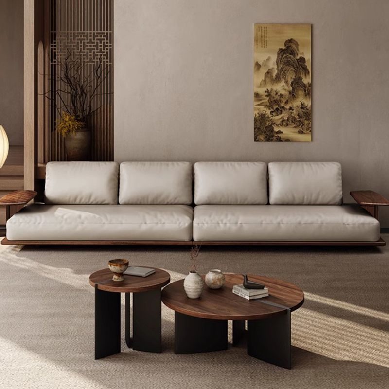 Song-Style Aesthetic Black Walnut Solid Wood Sofa with Top-Layer Cowhide, New Chinese Style for Home Use, Four-Seater, Small Apartment, Straight Row