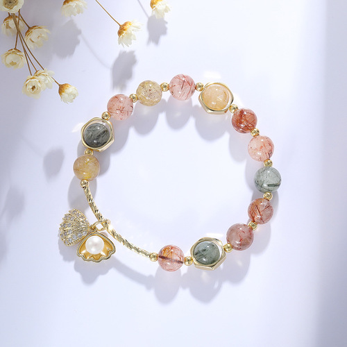 [Colorful and Gorgeous] Natural Color Hair Crystal Bracelet Women's Transfer Candy Rainbow Scallop ins Zibo Tao Liu Bracelet