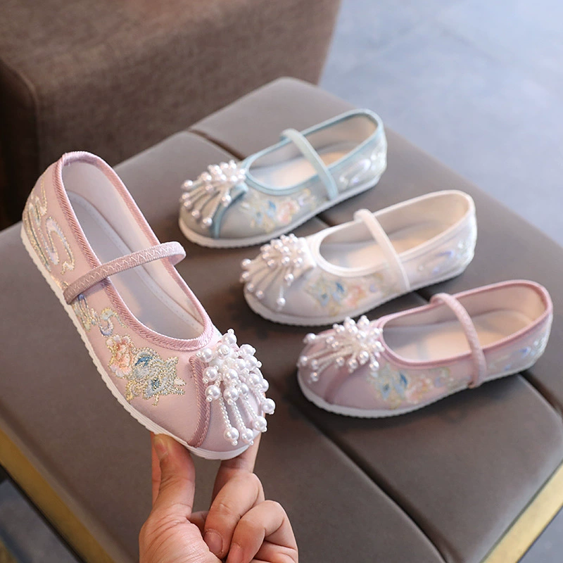 Unicorn New Girls Hanfu Shoes, детская Тканевая обувь в стиле ретро, старинная обувь с вышивкой кисточками, большая детская обувь