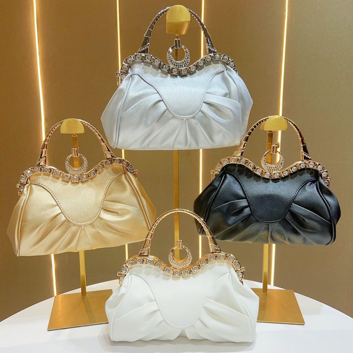 Vintage Pleated Evening Clutch Large Capacity Shoulder Bag Women_voghion.com