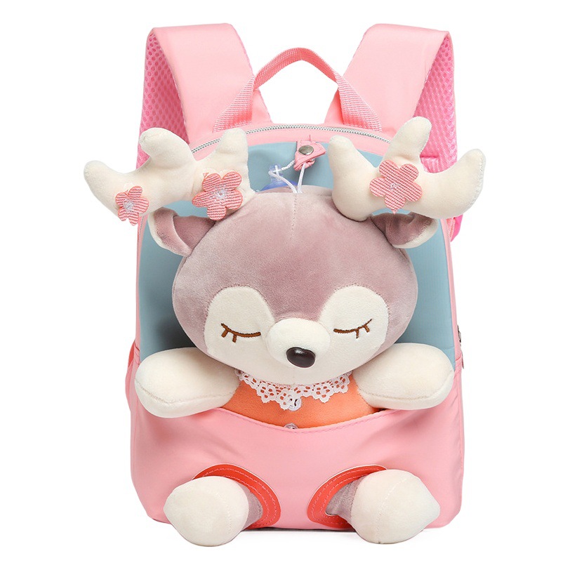 Dibujos Animados muñeca de La felpa de los ciervos lindos de los niños pequeños mochila de Kindergarten bebé niña de moda ligera mochila