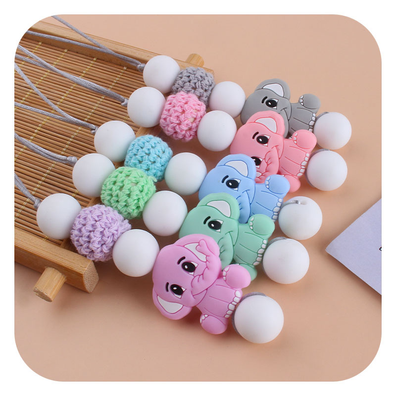 Bebé molar mordedor masticable colgante joyería de los niños mordedor palo de dibujos animados de silicona elefante teether collar