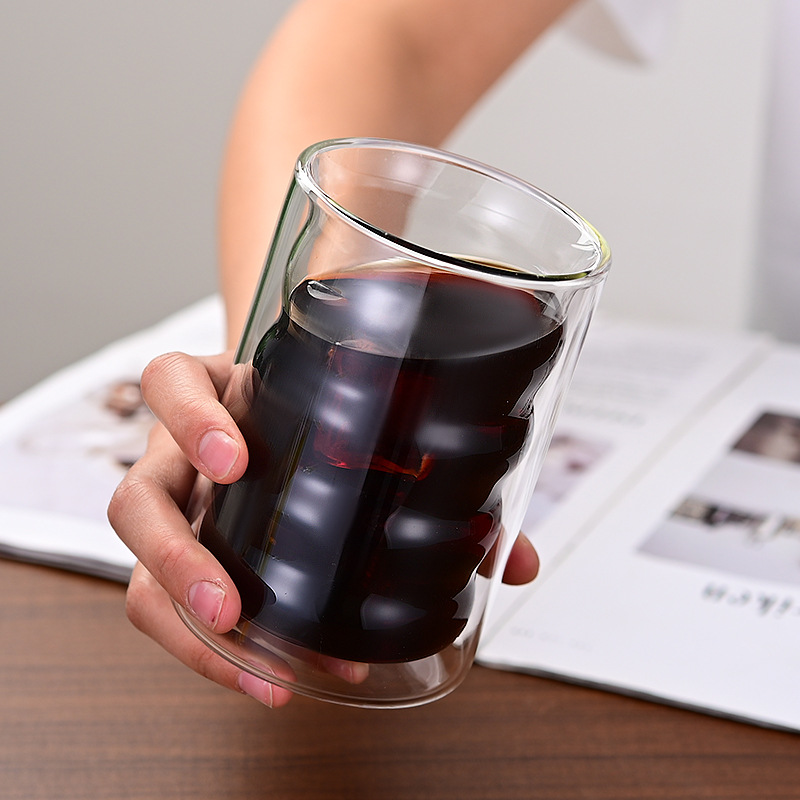 Juego de vasos de vidrio de doble capa con hilo, taza de café con aislamiento térmico de borosilicato, taza de leche de gran capacidad para el hogar, fabricante de tazas de agua