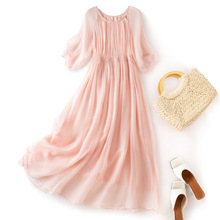 2025春夏新款高级感气质优雅真丝连衣裙高端轻奢桑蚕丝裙85082