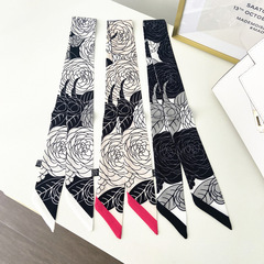 Spring Minimalist Monochrome Camellia Lady Ribbon Wrap Strap Bag Handle Ribbon Hairband Small Scarf