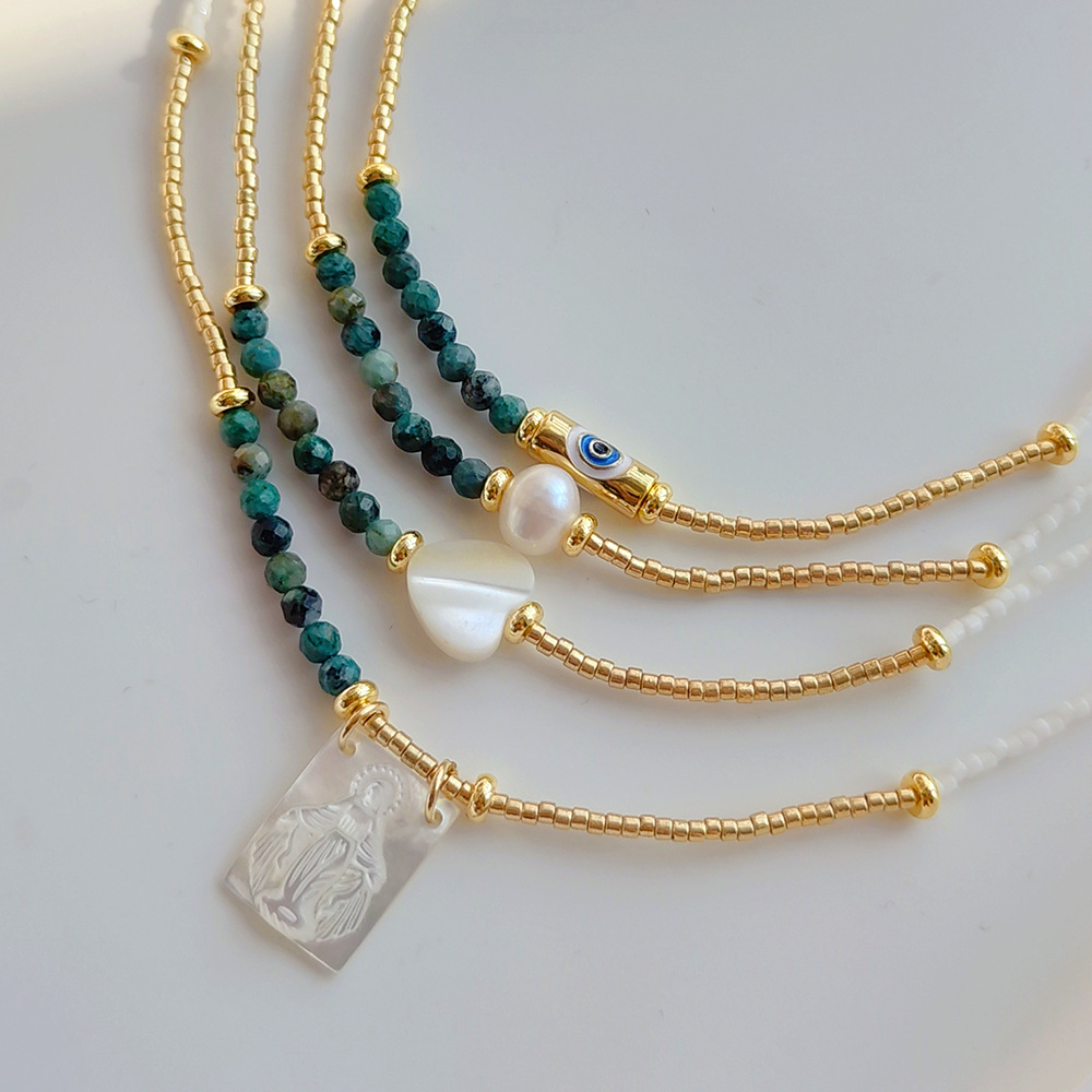 6g Weight 1 Piece Ethnic Style Geometric Devil's Eye Heart Shape Turquoise Pearl Shell Women's Necklace