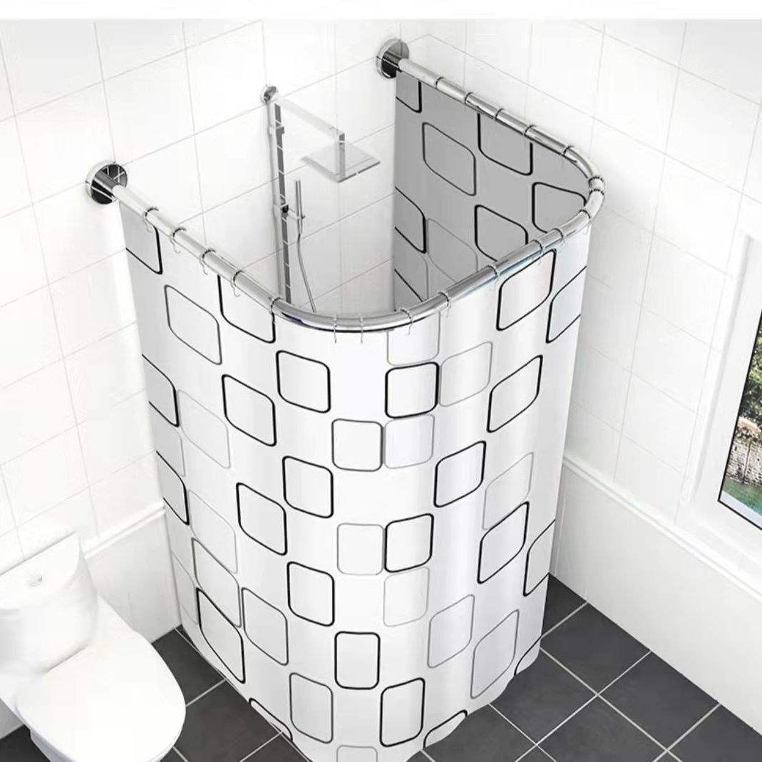 Shower Curtain Set Bathroom Type U-Shaped Bathroom Fabric Partition Curtain Shower Curtain Fabric Waterproof Perforated Shower Curtain Hanging Curtain