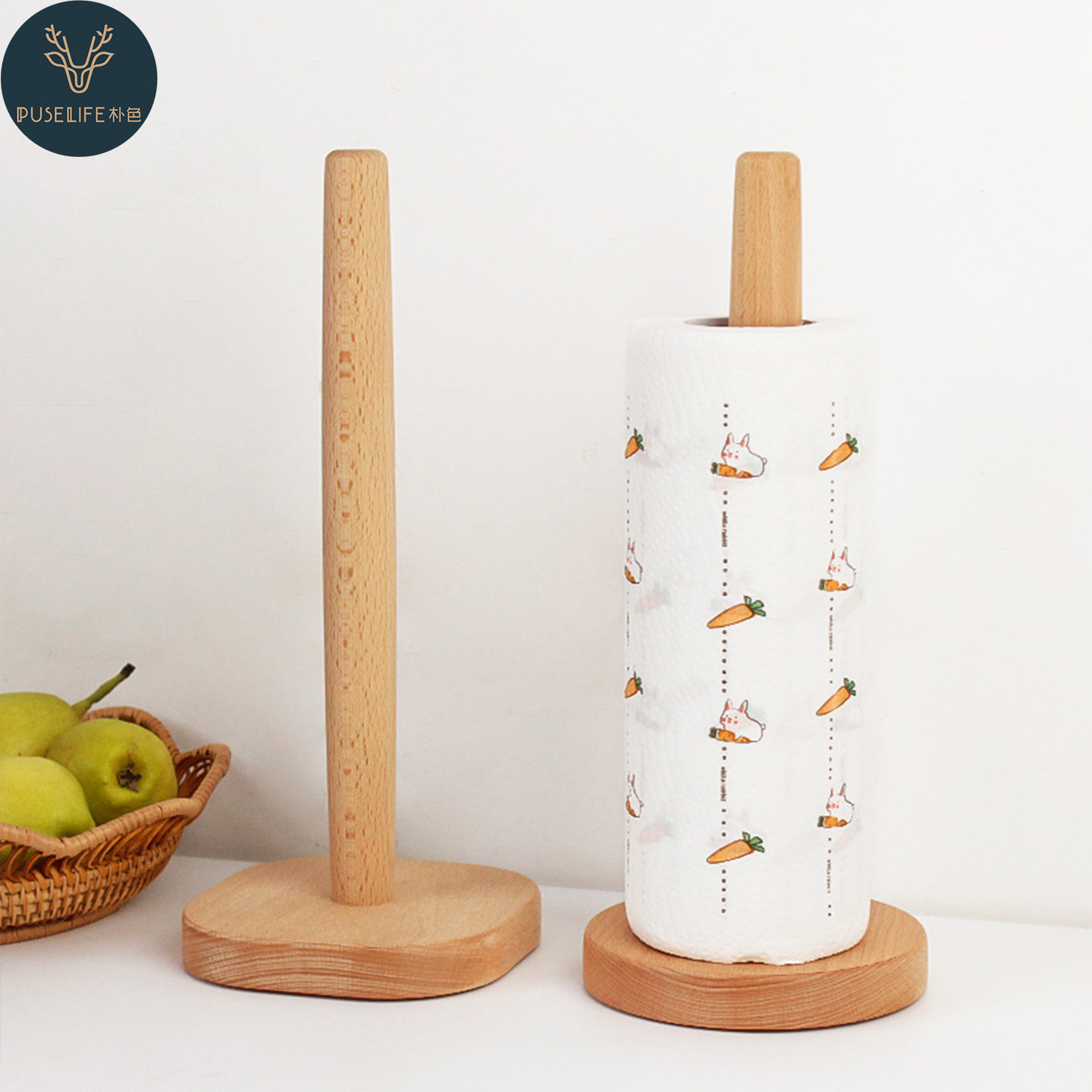 Estante de pañuelos de cocina japonés haya vertical rollo de papel de madera estante de almacenamiento de plástico estante de almacenamiento de trapo Perezoso