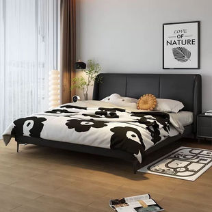 Italian Normcore Black Double Bed Modern Simple Small Apartment Solid Wood Single Bed Scandinavian Popular Soft Bag Accessible Luxury Bed