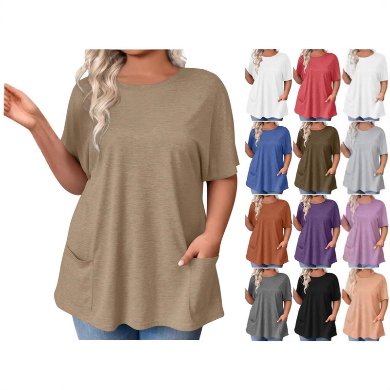 Europe and the United States cross-border foreign trade Amazon summer new ladies plus size casual short sleeve loose solid color t-shirt