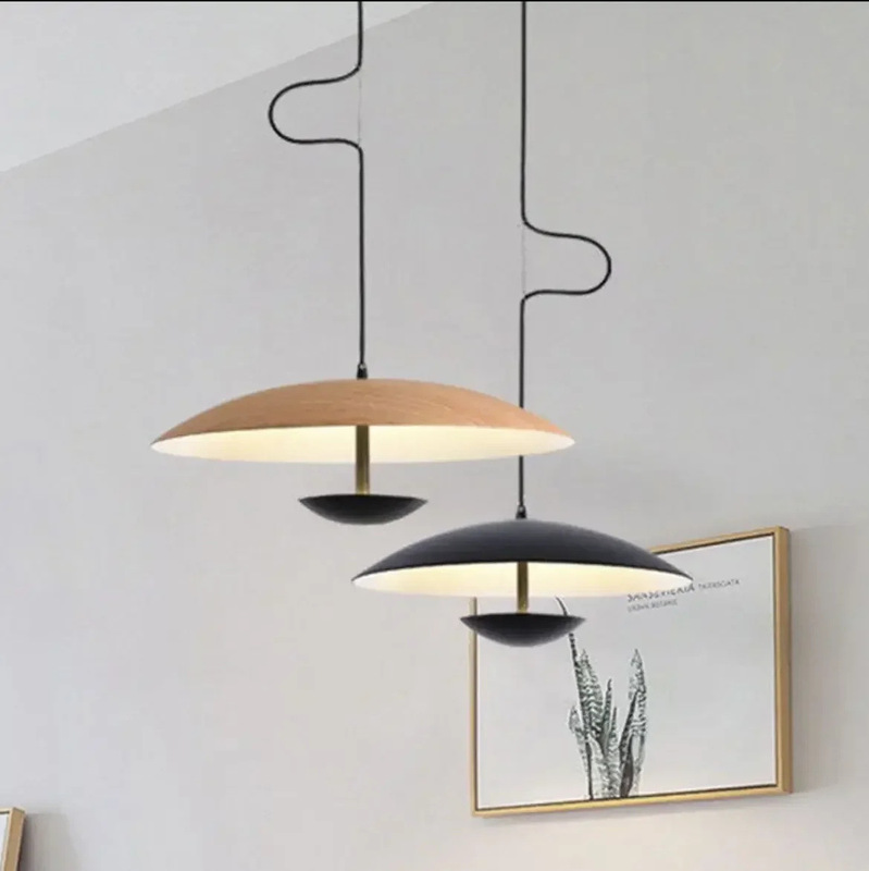 Scandinavian Design Led Pendant Lights Wood Grain Black Dining Table Room Kitchen Hanging Lamp Fixture Home Decor Lighting Luminaire