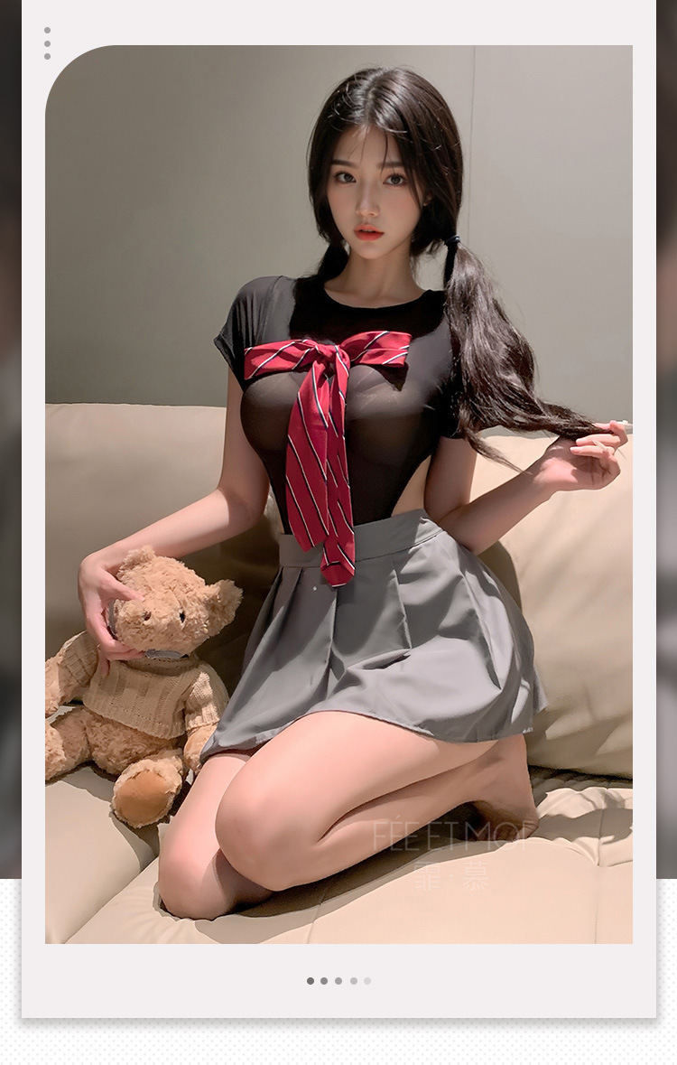Feimu Selects JK Uniform Costume Set with Pleated Skirt, Tie and Thong — detail image 36
