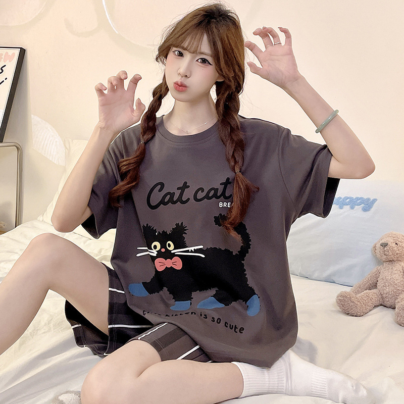 2026 New Summer Pajamas for Women, Pure Cotton Short-Sleeved Thin Style That Can Be Worn Outside, Summer Cartoon Girls' Home Wear Set