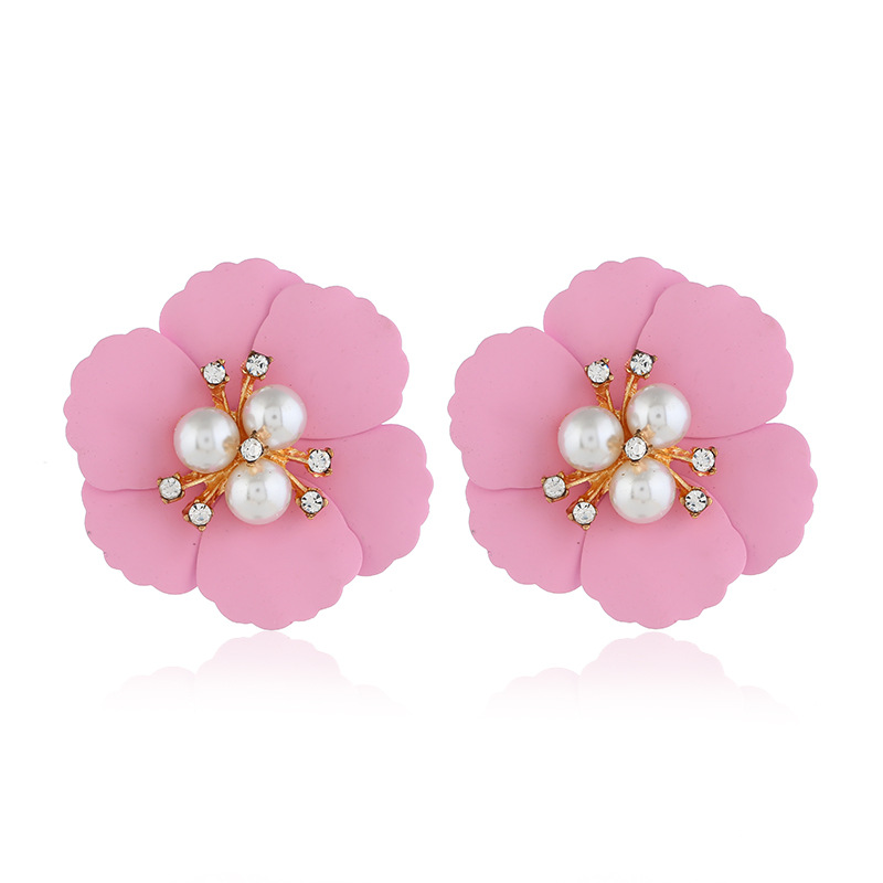 retro flower simple pearl multi-color flower rhinestone earrings